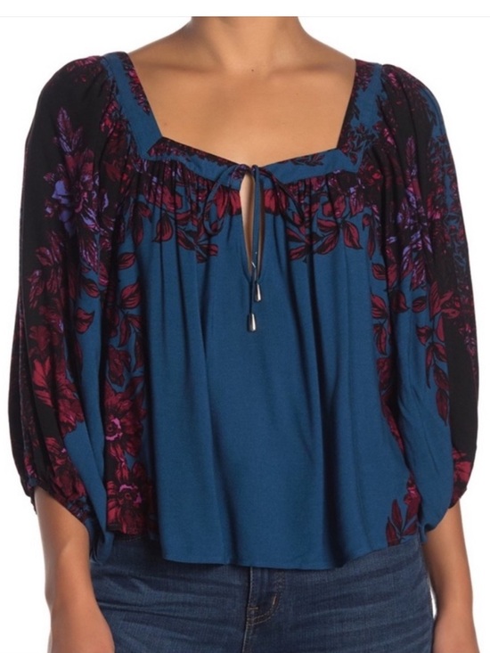Free People Tops - BOGO! Free People Wild Memories Floral Square Neck Top Blue Size Medium